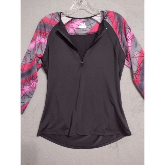 FILO Athletic Tee Women's Small Stretchy 1/4 Zip Black Red Pink Geometric Print - Picture 9 of 11